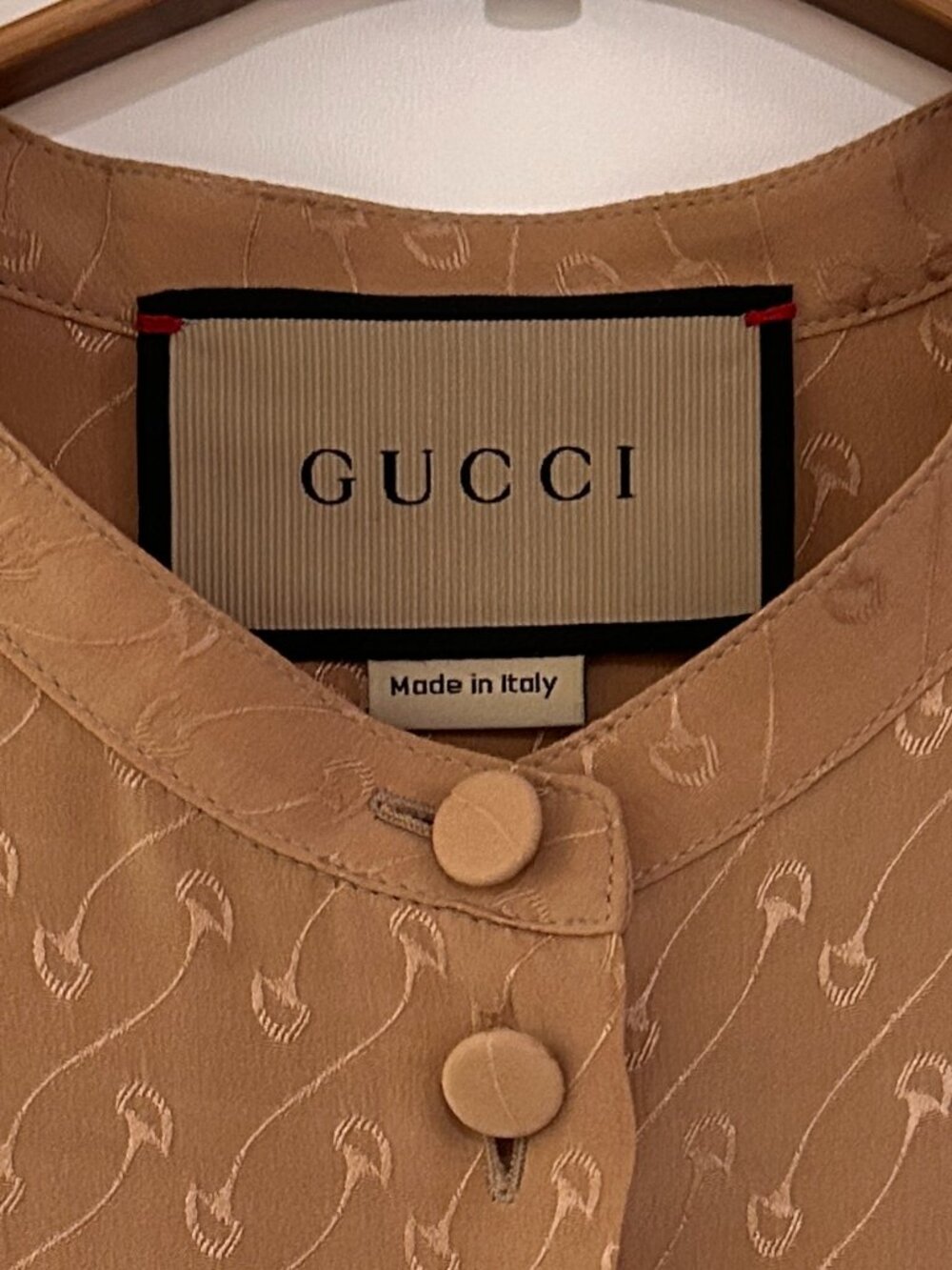 Gucci Horsebit Silk Shirt Camel Size 38